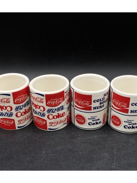 Coca-Cola Other - 4 Coca-Cola Logo Collage Ceramic Shot Glass 2" Foreign Language Logos